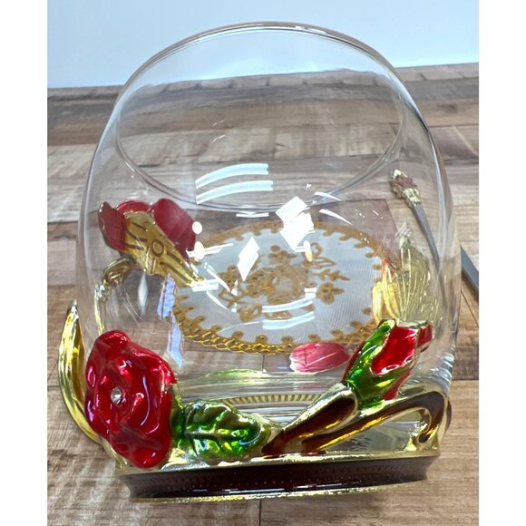 ARC Glass Mug Cup with Metal Red Roses & Butterfly and Spoon - Picture 6 of 8